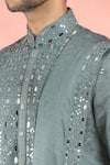 RNG Safawala_Blue Muslin Silk Embroidery Mirror Kurta With Pathani Pant _at_Aza_Fashions