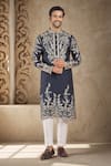 Buy_RNG Safawala_Blue Muslin Silk Embroidery Resham Gul Kurta With Pant _at_Aza_Fashions