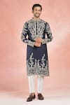 Buy_RNG Safawala_Blue Muslin Silk Embroidery Resham Gul Kurta With Pant _Online_at_Aza_Fashions