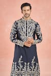 RNG Safawala_Blue Muslin Silk Embroidery Resham Gul Kurta With Pant _at_Aza_Fashions