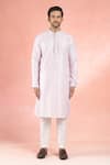 RNG Safawala_Pink Cotton Silk Embroidery Thread Geometric Kurta With Pant _Online_at_Aza_Fashions