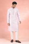 Shop_RNG Safawala_Pink Cotton Silk Embroidery Thread Geometric Kurta With Pant _Online_at_Aza_Fashions