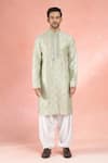 RNG Safawala_Green Muslin Silk Embroidery Thread Florin Mirror Kurta With Salwar _Online_at_Aza_Fashions