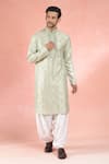 Buy_RNG Safawala_Green Muslin Silk Embroidery Thread Florin Mirror Kurta With Salwar _Online_at_Aza_Fashions