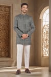 Buy_RNG Safawala_Grey Terry Silk Embroidery Sequin Gulshan Layered Bandhgala With Pant _at_Aza_Fashions