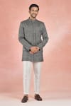 Buy_RNG Safawala_Grey Terry Silk Embroidery Sequin Gulshan Layered Bandhgala With Pant _Online_at_Aza_Fashions