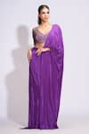 Shruti S_Purple Saree Crepe Hand Embroidery Pearl Leaf Pre-draped With Blouse _Online_at_Aza_Fashions