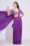 Buy_Shruti S_Purple Saree Crepe Hand Embroidery Pearl Leaf Pre-draped With Blouse _Online_at_Aza_Fashions