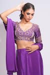 Shop_Shruti S_Purple Saree Crepe Hand Embroidery Pearl Leaf Pre-draped With Blouse _Online_at_Aza_Fashions