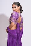 Shruti S_Purple Saree Crepe Hand Embroidery Pearl Leaf Pre-draped With Blouse _at_Aza_Fashions