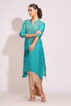 Buy_Shruti S_Blue Kurta Silk Hand Embroidery Pearl Notch With Draped Skirt _at_Aza_Fashions