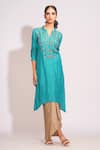 Shruti S_Blue Kurta Silk Hand Embroidery Pearl Notch With Draped Skirt _Online_at_Aza_Fashions