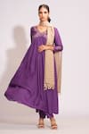 Buy_Shruti S_Purple Kurta And Salwar Mulmul Cotton Embroidery Floral V Neck Zari Anarkali Set _at_Aza_Fashions