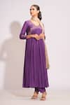 Shruti S_Purple Kurta And Salwar Mulmul Cotton Embroidery Floral V Neck Zari Anarkali Set _Online_at_Aza_Fashions