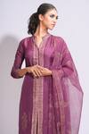 Shop_Shruti S_Wine Kurta Silk Hand-block Print Floral Mandarin Collar Hand Block Set _Online_at_Aza_Fashions