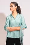 Shop_Shruti S_Blue Modal Satin Embellished Tassel Lace Collar Shirt _Online_at_Aza_Fashions