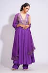 Buy_Shruti S_Purple Anarkali And Pants Silk Embroidery Zari V Neck Dori Set _at_Aza_Fashions