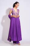 Shruti S_Purple Anarkali And Pants Silk Embroidery Zari V Neck Dori Set _Online_at_Aza_Fashions