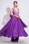 Buy_Shruti S_Purple Anarkali And Pants Silk Embroidery Zari V Neck Dori Set _Online_at_Aza_Fashions