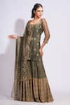 Buy_Shruti S_Green Kurta Silk Hand-block Print Floral Scoop Hand Block Sharara Set _Online_at_Aza_Fashions