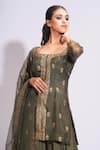 Shop_Shruti S_Green Kurta Silk Hand-block Print Floral Scoop Hand Block Sharara Set _Online_at_Aza_Fashions