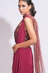 Shop_Shruti S_Maroon Saree Crepe Embroidery Zari Asymmetric Pre-draped Dhoti With Blouse _Online_at_Aza_Fashions