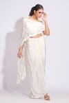 Buy_Shruti S_Off White Skirt Crepe Embroidery Upcycled Sequins Straight Cape And Dhoti Set _at_Aza_Fashions