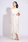 Shruti S_Off White Skirt Crepe Embroidery Upcycled Sequins Straight Cape And Dhoti Set _Online_at_Aza_Fashions