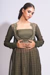 Buy_Shruti S_Green Kurta  Soft Organza Hand Embroidery Upcycled Sequins Woven Checkered Set 