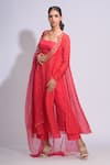 Shruti S_Red Kurta  Soft Organza Hand Embroidery Upcycled Sequins Kurta Leaf Set _Online_at_Aza_Fashions