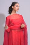 Shruti S_Red Kurta  Soft Organza Hand Embroidery Upcycled Sequins Kurta Leaf Set _at_Aza_Fashions