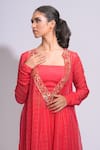 Buy_Shruti S_Red Kurta  Soft Organza Hand Embroidery Upcycled Sequins Kurta Leaf Set 