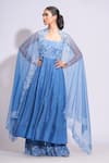 Buy_Shruti S_Blue Anarkali And Palazzo Silk Hand Embroidery Floral Scoop Sequin Set _at_Aza_Fashions