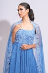 Shruti S_Blue Anarkali And Palazzo Silk Hand Embroidery Floral Scoop Sequin Set _Online_at_Aza_Fashions