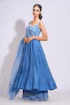 Buy_Shruti S_Blue Anarkali And Palazzo Silk Hand Embroidery Floral Scoop Sequin Set _Online_at_Aza_Fashions