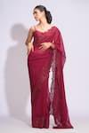 Buy_Shruti S_Maroon Saree Organza Embroidery Floral Sweetheart Set _at_Aza_Fashions