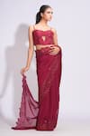 Shop_Shruti S_Maroon Saree Organza Embroidery Floral Sweetheart Set _Online_at_Aza_Fashions