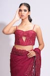 Shruti S_Maroon Saree Organza Embroidery Floral Sweetheart Set _at_Aza_Fashions