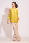 Buy_Shruti S_Green Silk Hand Embroidery Sequin Collar Shirt _Online_at_Aza_Fashions