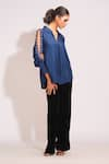 Buy_Shruti S_Blue Silk Hand Embroidery Sequin Collar Stones Shirt _Online_at_Aza_Fashions