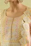 Buy_Suhino_Yellow Slub Silk Embroidery Mirror Round Neck Bloom Art Kurta Sharara Set _Online_at_Aza_Fashions