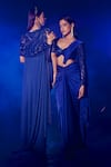 Shop_Vesture_Blue Armani Satin Embroidery Sequin Sweetheart Pre-draped Saree With Blouse _Online_at_Aza_Fashions