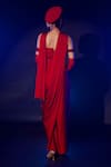 Shop_Vesture_Red Armani Satin Embroidery Crystal Structured Corset With Pre-draped Saree _at_Aza_Fashions