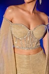 Shop_Vesture_Gold Shimmer Pleated Lycra Embroidery Swarovski Lehenga With Corset Style Blouse _Online_at_Aza_Fashions