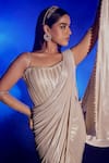 Vesture_Gold Imported Stretchable Metallic Champagne Pre-draped Saree With Corset _Online_at_Aza_Fashions