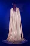 Shop_Vesture_Rose Gold Metallic Lycra Embroidery Swarovski Crystal Cape And Draped Skirt Set _at_Aza_Fashions