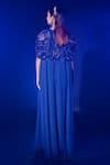 Shop_Vesture_Blue Shimmer Chiffon Embroidery Cutdana Asymmetric Cape And Draped Skirt Set _at_Aza_Fashions