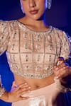 Vesture_Rose Gold Metallic Lycra Embroidery Swarovski Crystal Round Blouse With Lehenga _at_Aza_Fashions