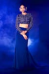 Vesture_Blue Blended Imported Fabric Embroidery Swarovski Blouse With Fishcut Lehenga _Online_at_Aza_Fashions