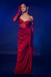 Buy_Vesture_Red Armani Satin Embroidery Swarovski Crystal Sweetheart Corset Draped Gown _at_Aza_Fashions